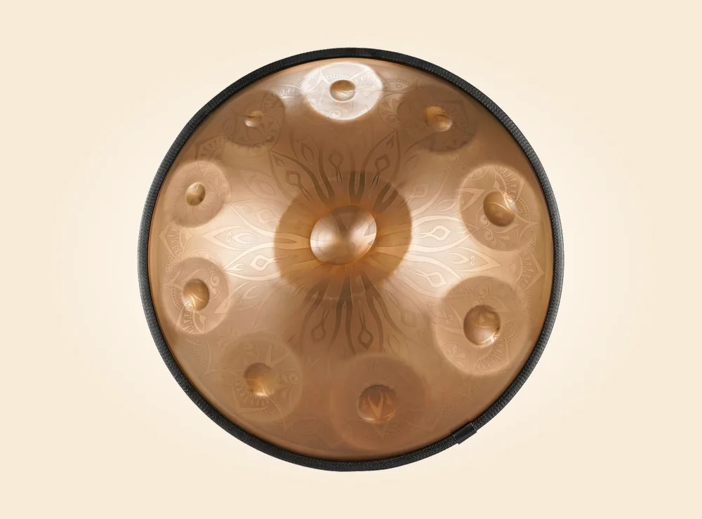 D Kurd 10 note handpan floral gold custom pattern finish reference