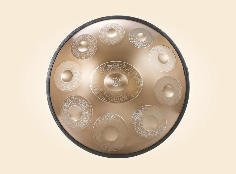 D Kurd 10 note handpan floral line custom pattern finish reference
